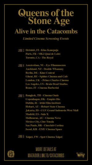 Queens of the Stone Age announce theatre screenings for their special show in the Paris Catacombs