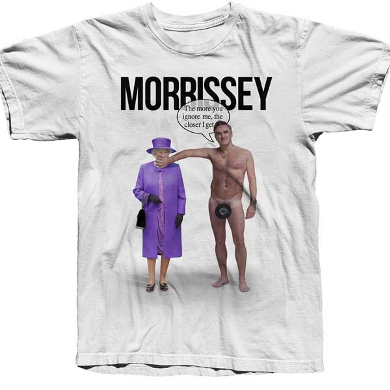 Morrissey sells T-Shirt depicting him naked, standing next to the Queen