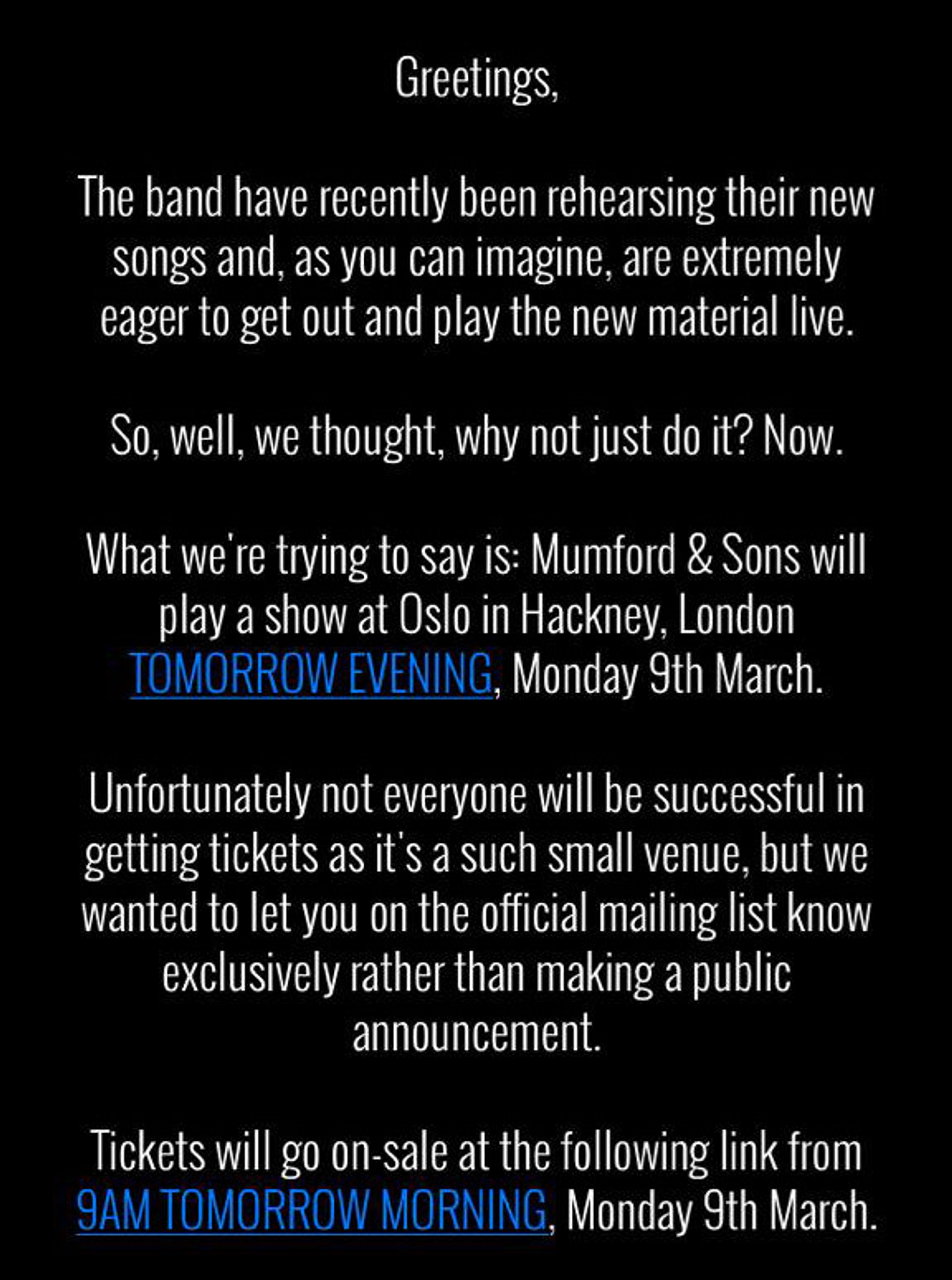 Mumford & Sons play tiny London show, debut new song 'Believe' tonight