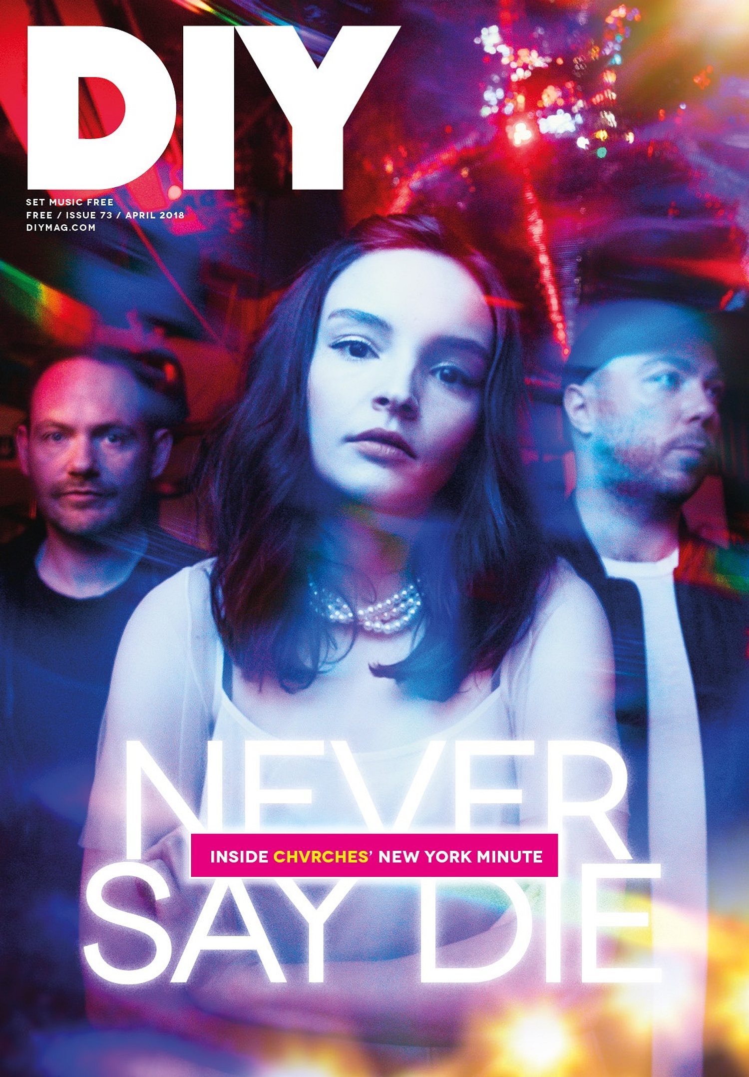 Chvrches front the April issue of DIY!