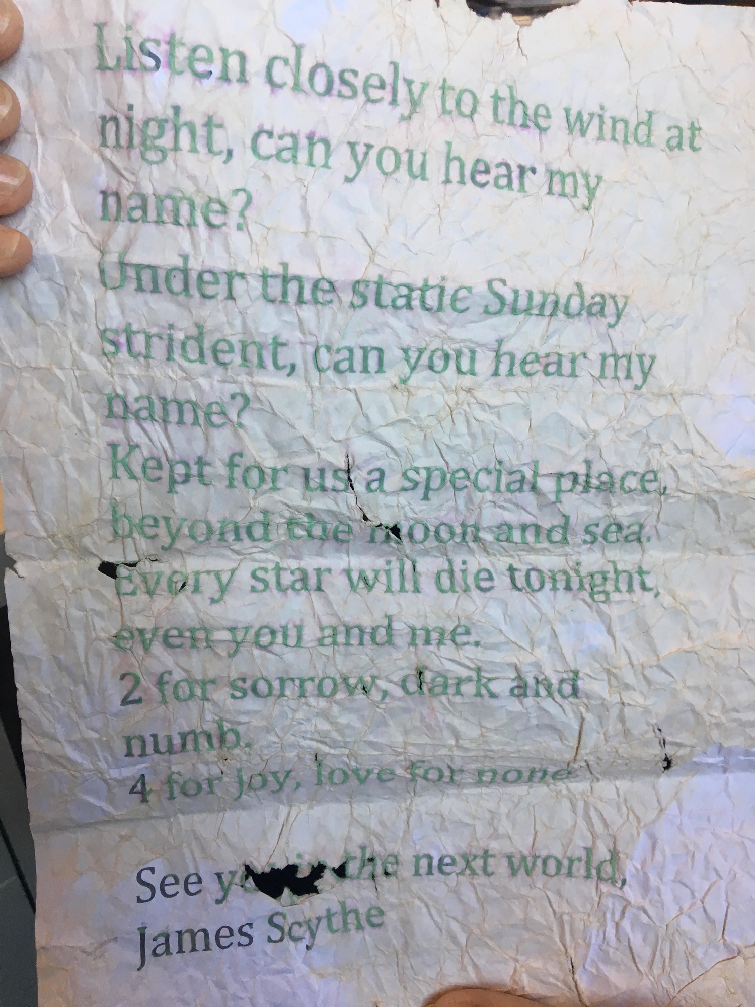 Er, DIY's found a letter from Creeper's mystery man James Scythe...