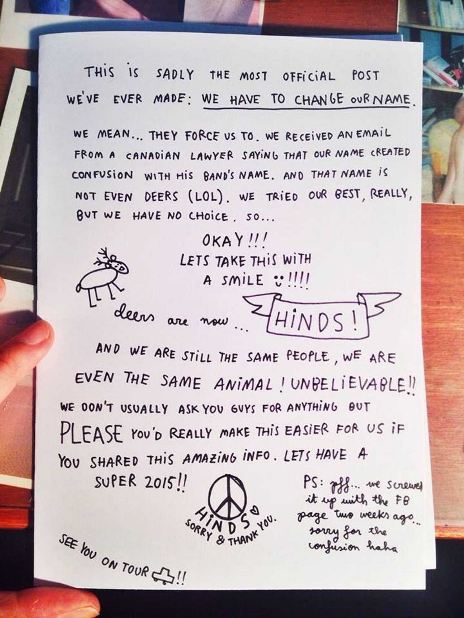Deers change band name to Hinds