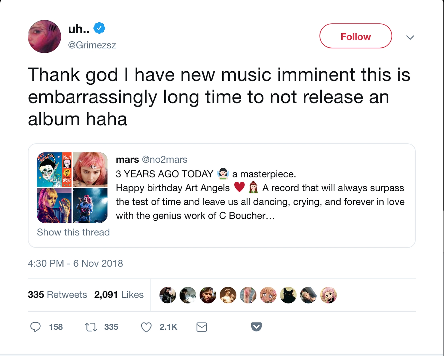 Grimes says new music is "imminent"