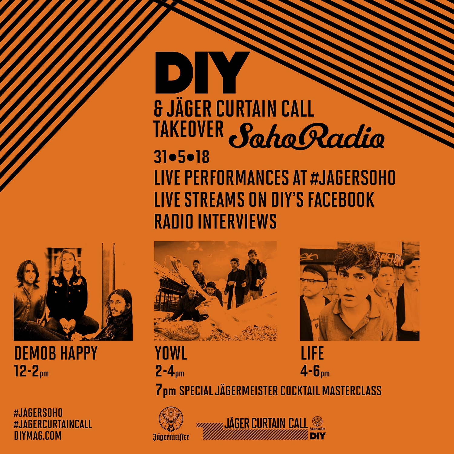 We're bringing Yowl, LIFE and Demob Happy to Soho Radio tomorrow as part of Jäger Curtain Call!