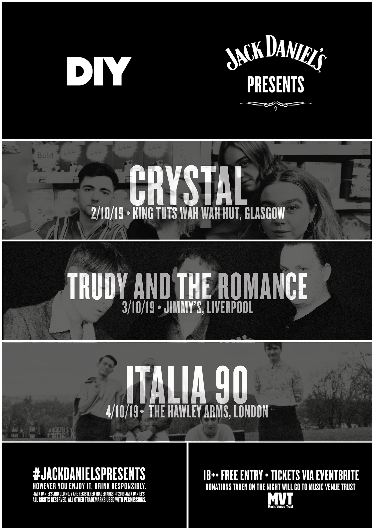 Italia 90, Trudy and the Romance & CRYSTAL for DIY & Jack Daniel's Presents UK mini-tour
