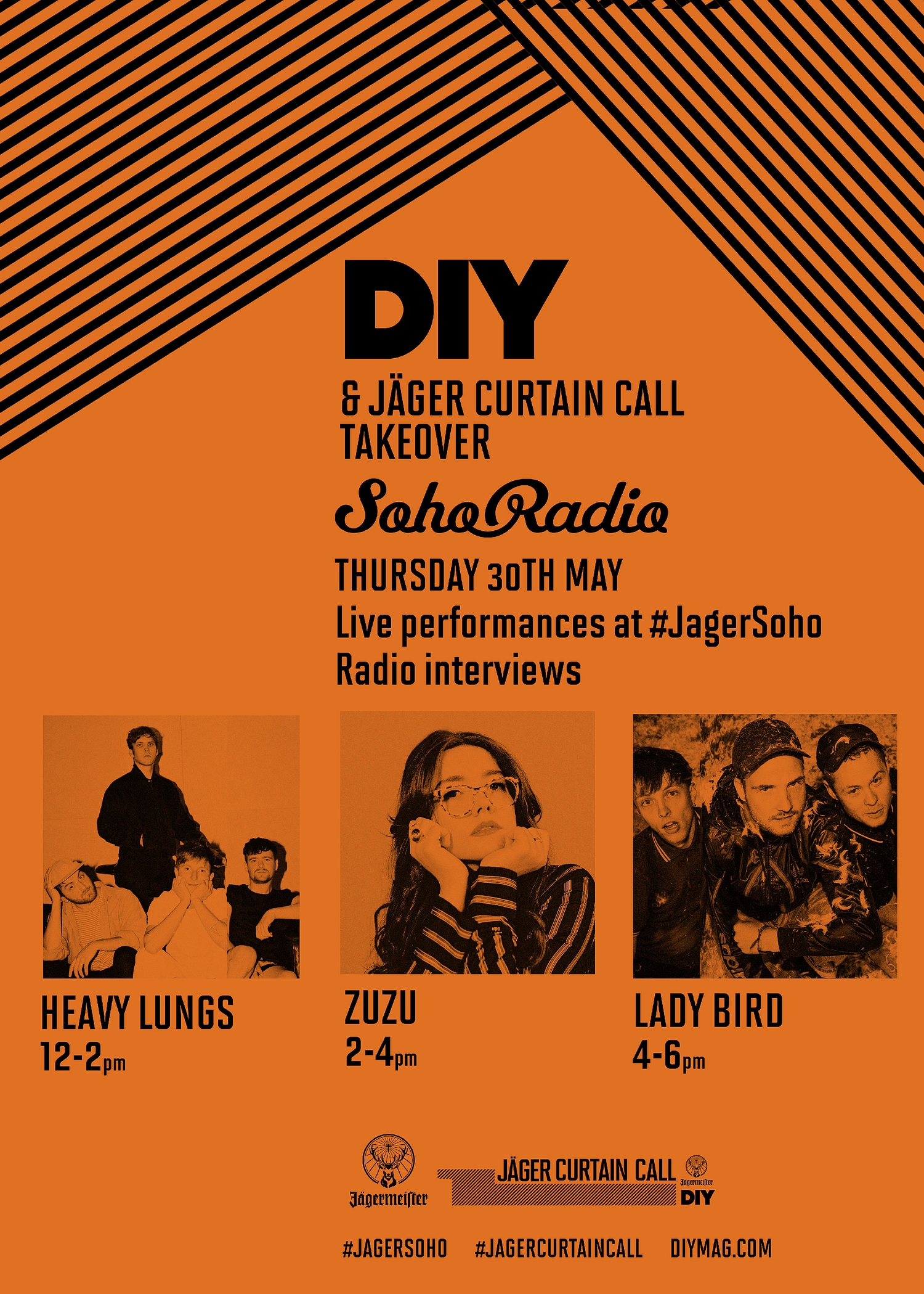 Heavy Lungs, Lady Bird & Zuzu to appear on Soho Radio as part of Jäger Curtain Call