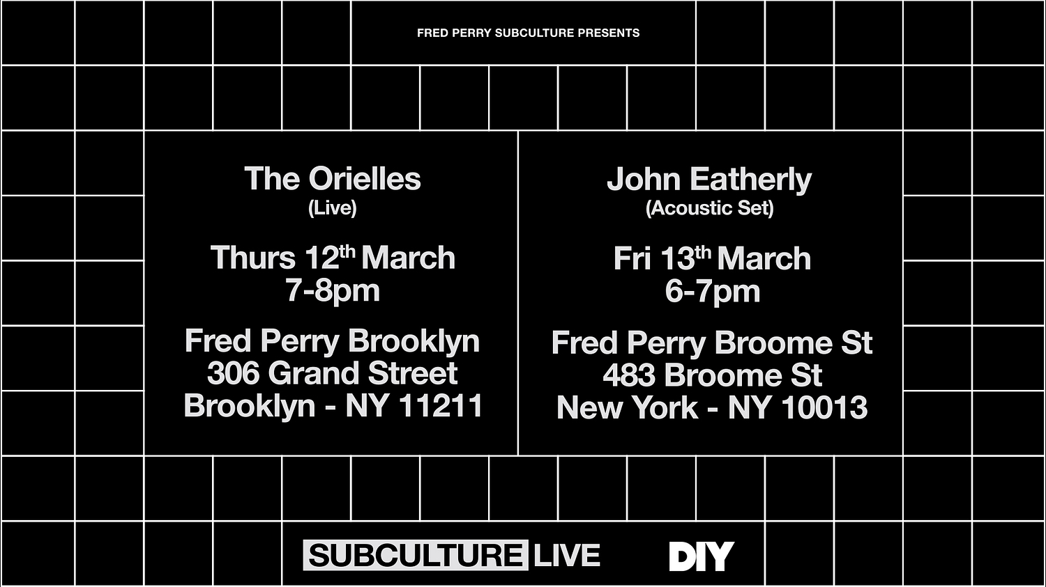 The Orielles & John Eatherly to play special New York in-stores for Fred Perry & DIY