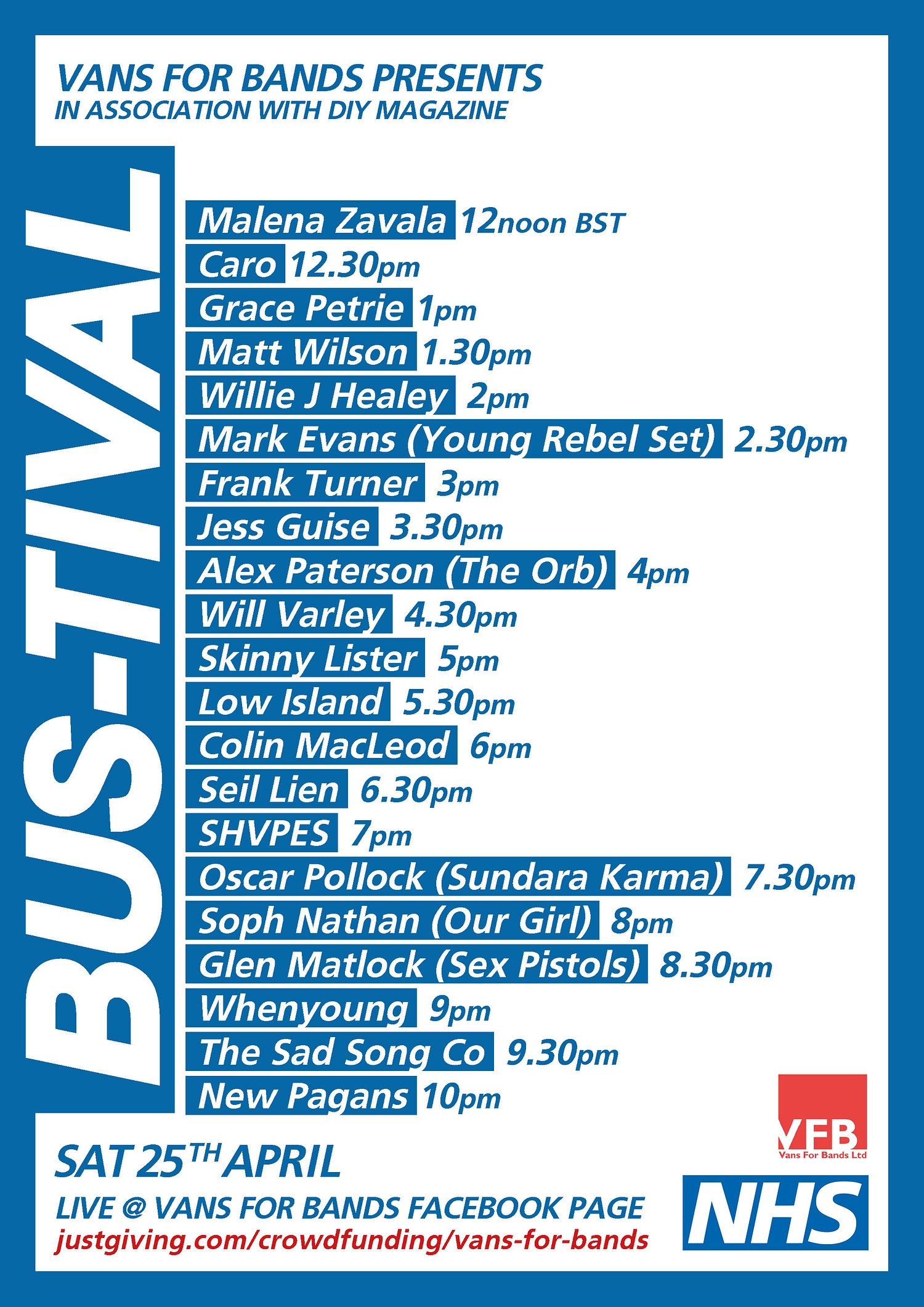 Check out the timings for tomorrow's live-streaming NHS fundraiser BUS-TIVAL